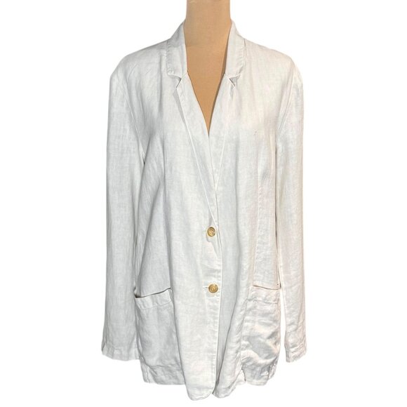 Velvet by Graham & Spencer Lenny Linen Blazer SZ L Cream Relaxed Fit Minimalist - Picture 2 of 12